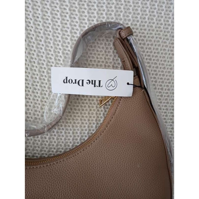 NWT The Drop Avalon Small Shoulder Bag Tan Pebble Faux Leather Crescent Hobo Bag