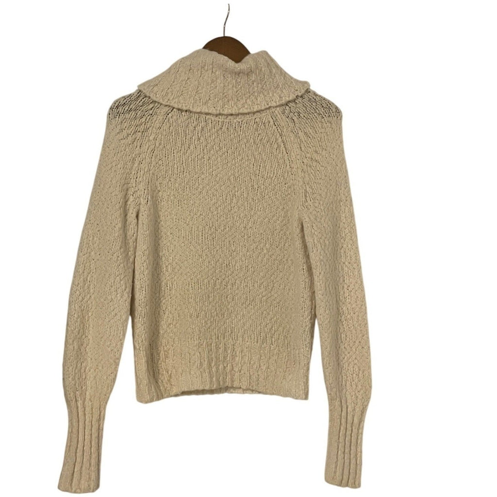 J Crew Chunky Knit Turtleneck Sweater Cream Fits S Acrylic Wool Blend Cozy