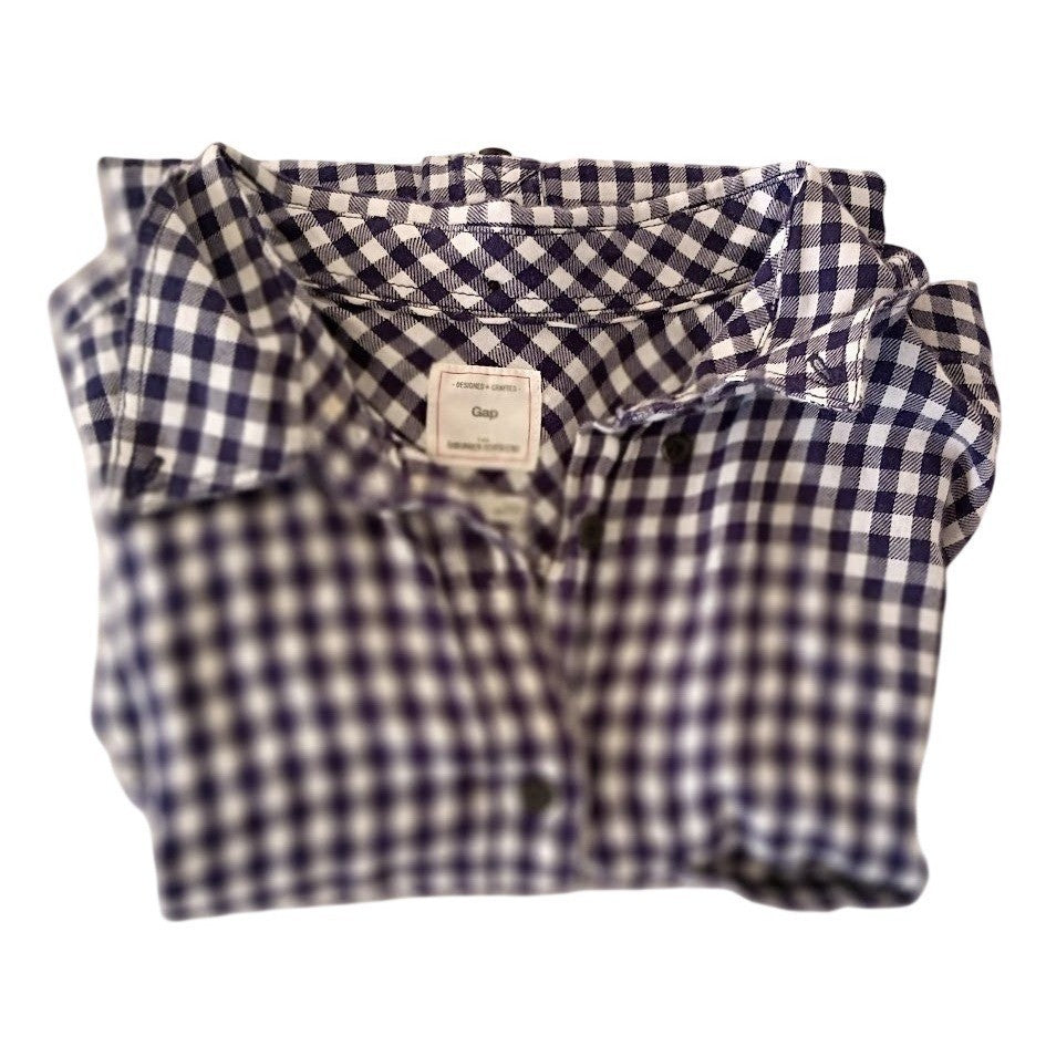 GAP Check Boyfriend Shirt Navy White Cotton Preppy Tailored M NWOT
