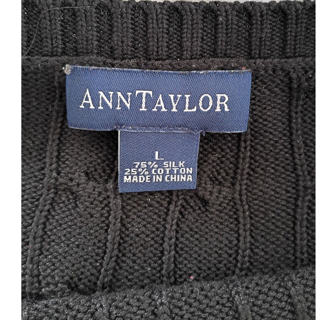 Ann Taylor Black Cable Knit 75% Silk Sweater Top Size S