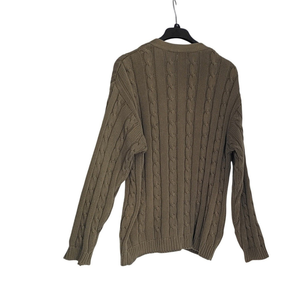 GAP Cable Knit Cardigan Sweater Olive Green Button Long Sleeve XL 100% Cotton