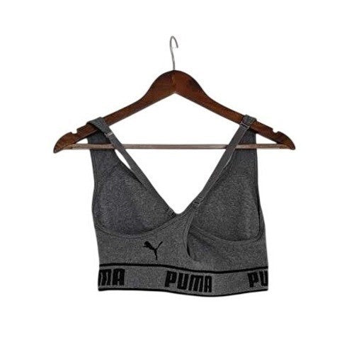 Puma Heather Grey Seamless Cross Back Sports Bra Logo Band Adjustable Small S