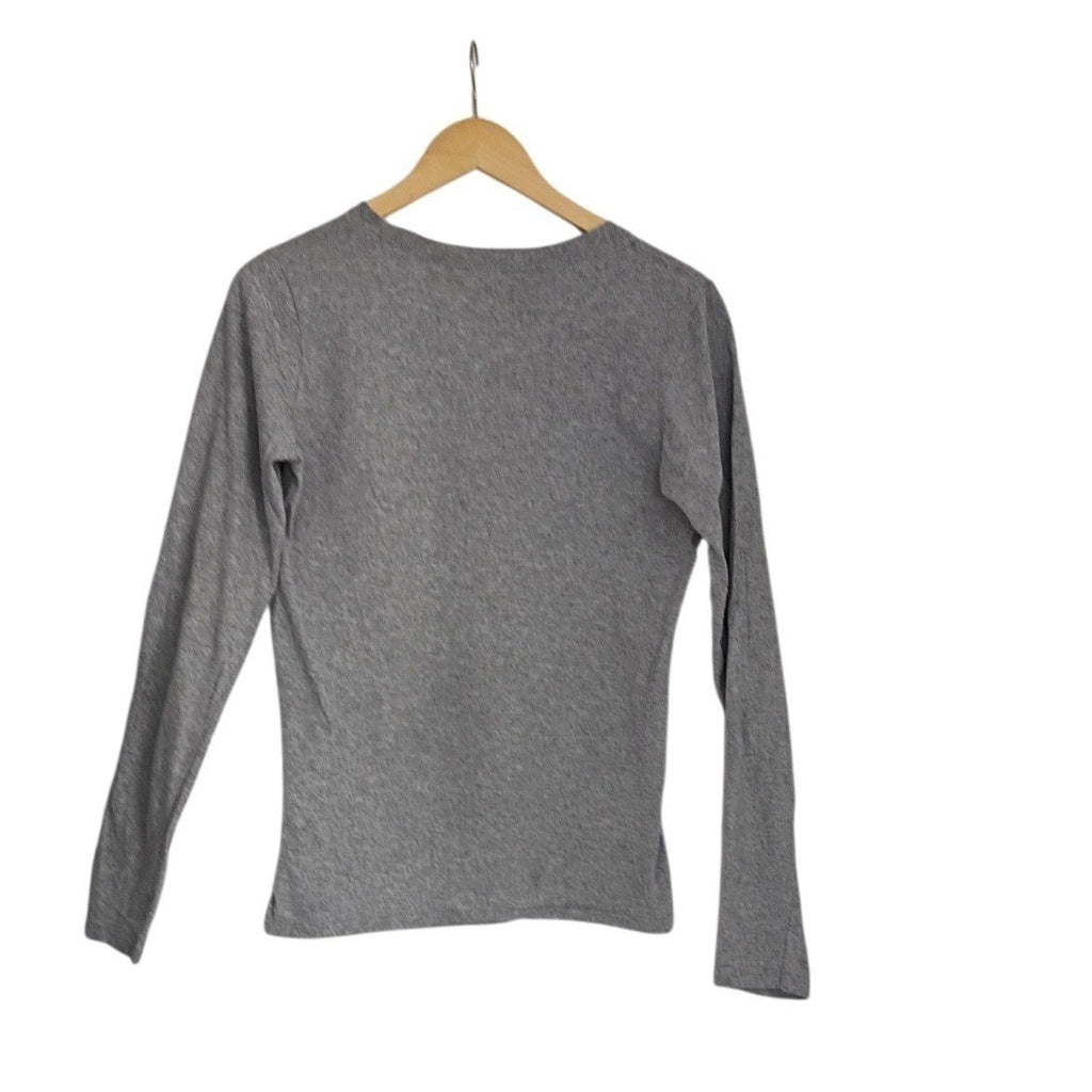 Soft Heather Grey Cotton V-Neck Long Sleeve T-Shirt Slim Fit Basic Tee W-Small
