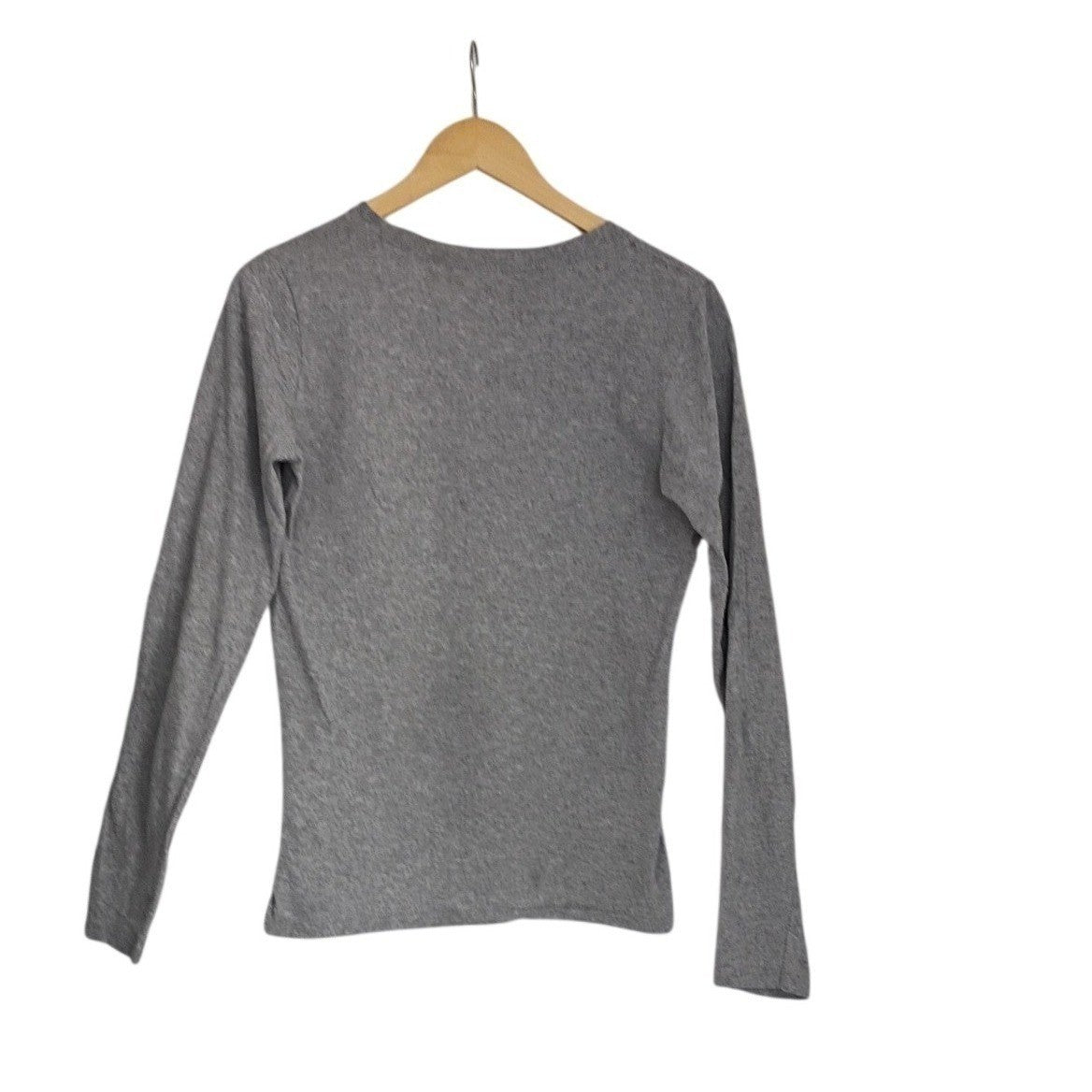 Soft Heather Grey Cotton V-Neck Long Sleeve T-Shirt Slim Fit Basic Tee W-Small