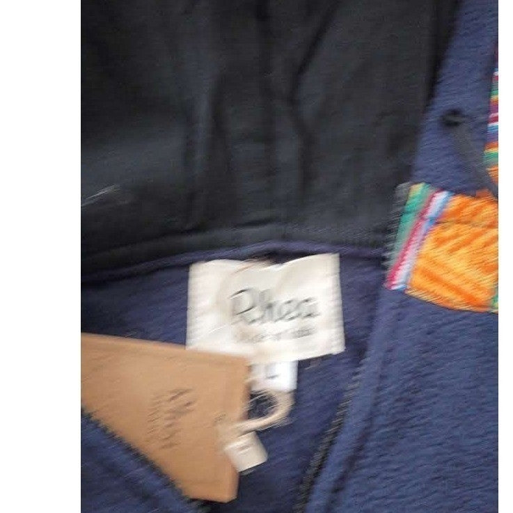 NWT Rhea Artisan Fleece Hoodie Jacket Navy Boho Trim Zip Up Women Unisex L NWT