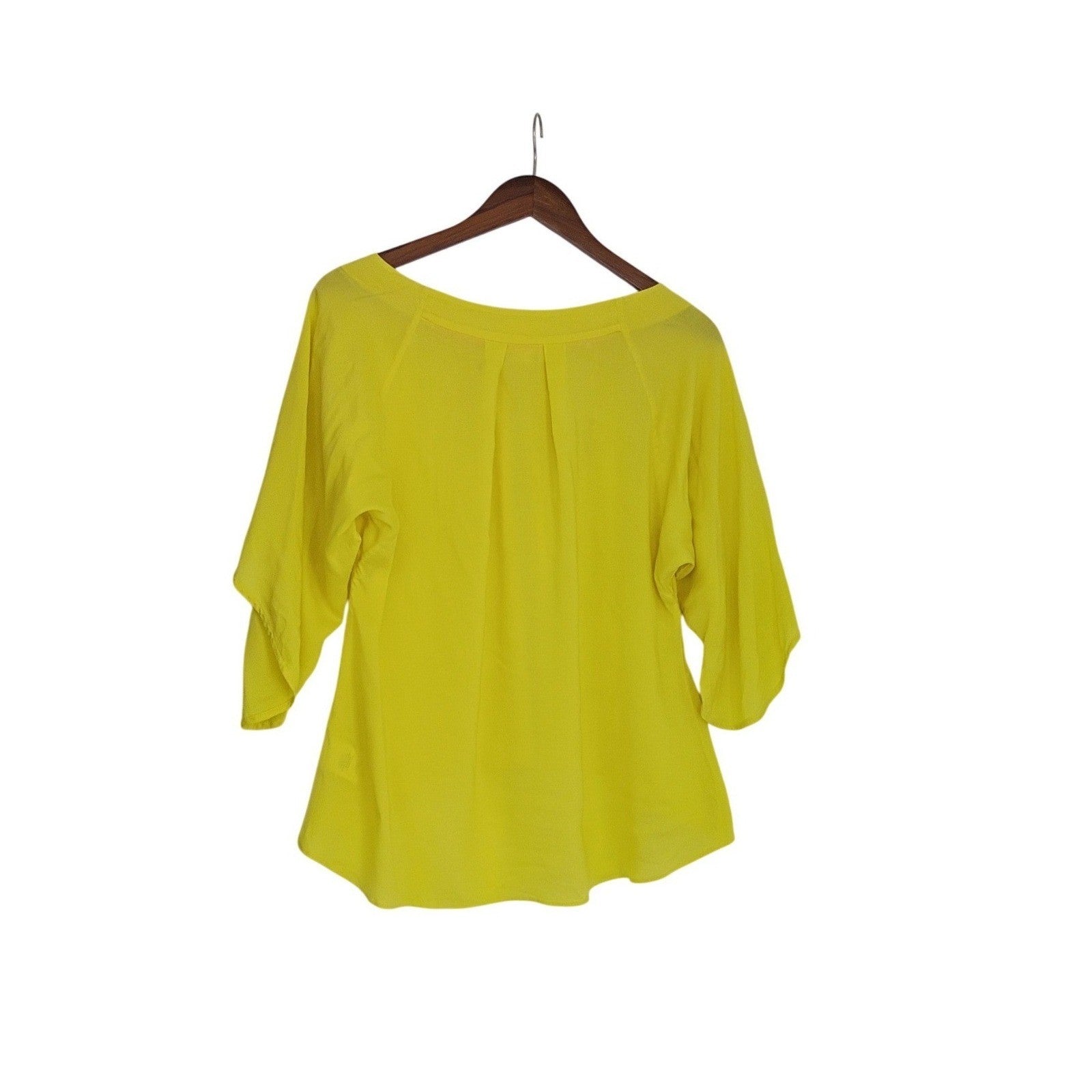 Maeve Anthropologie Citron Yellow Pleated Button Sleeve Rayon Blouse Fits S/M