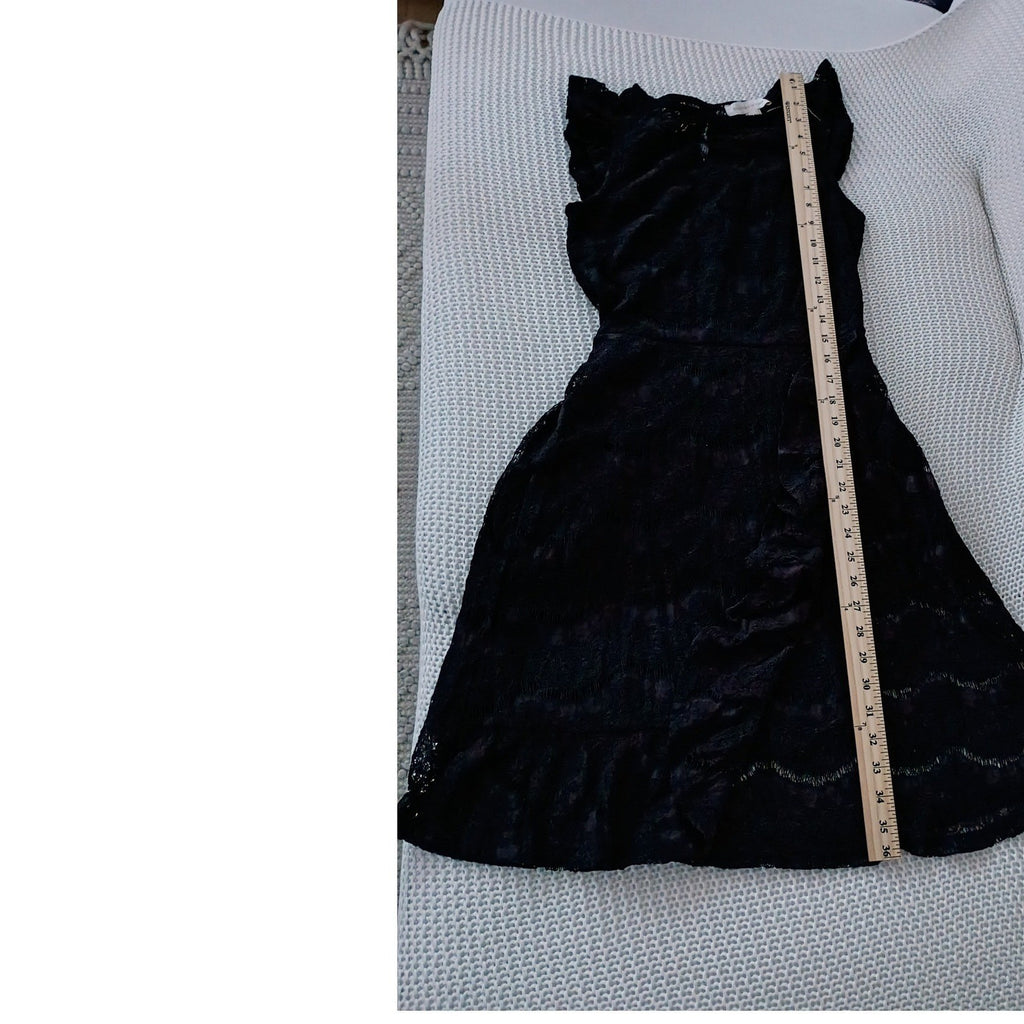 Monteau Black NWOT Coquette Lace Ruffle Sleeve Fit Flare Dress Elegant Feminine