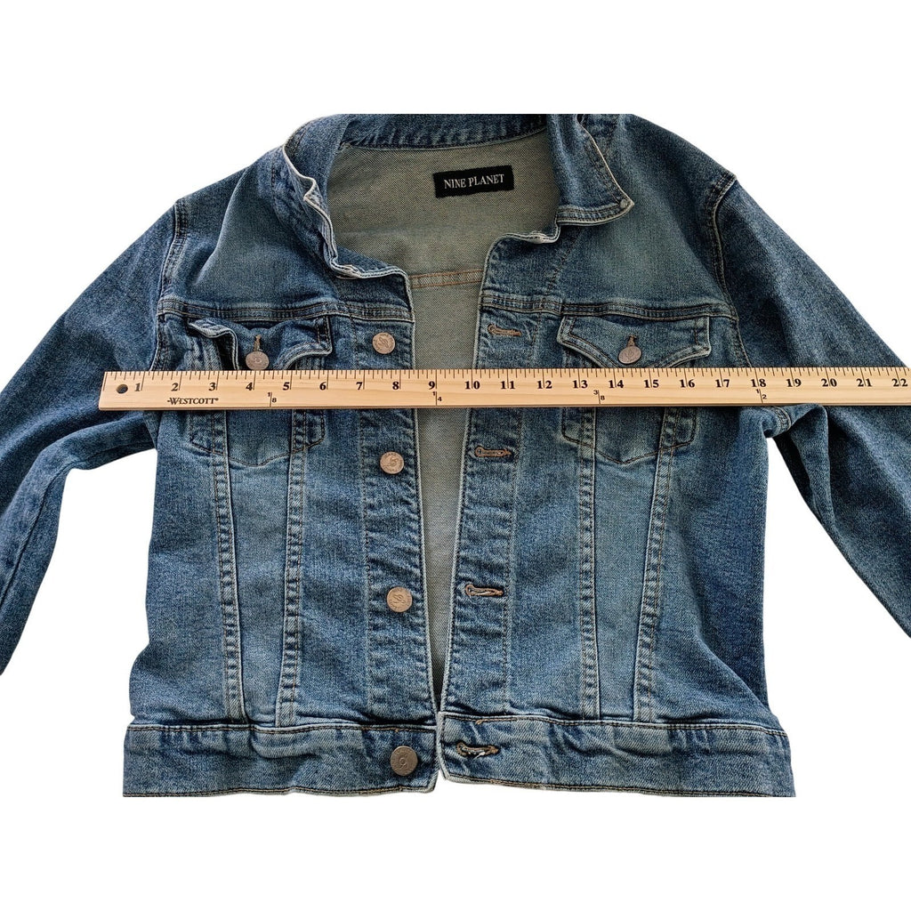 Nine Planet Vintage Y2K Cropped Denim Jacket S Fitted Blue Jean Retro Cyber