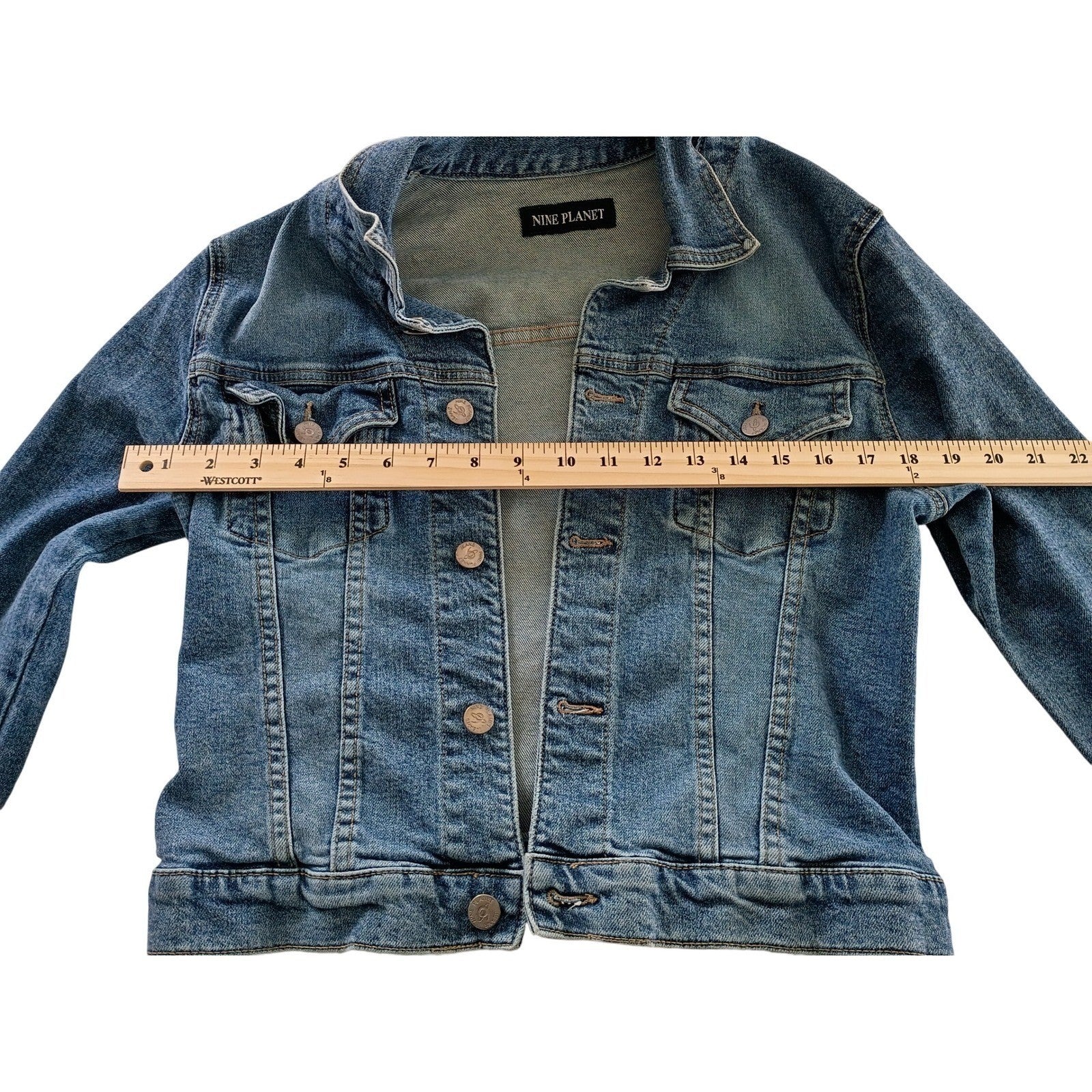 Nine Planet Vintage Y2K Cropped Denim Jacket S Fitted Blue Jean Retro Cyber