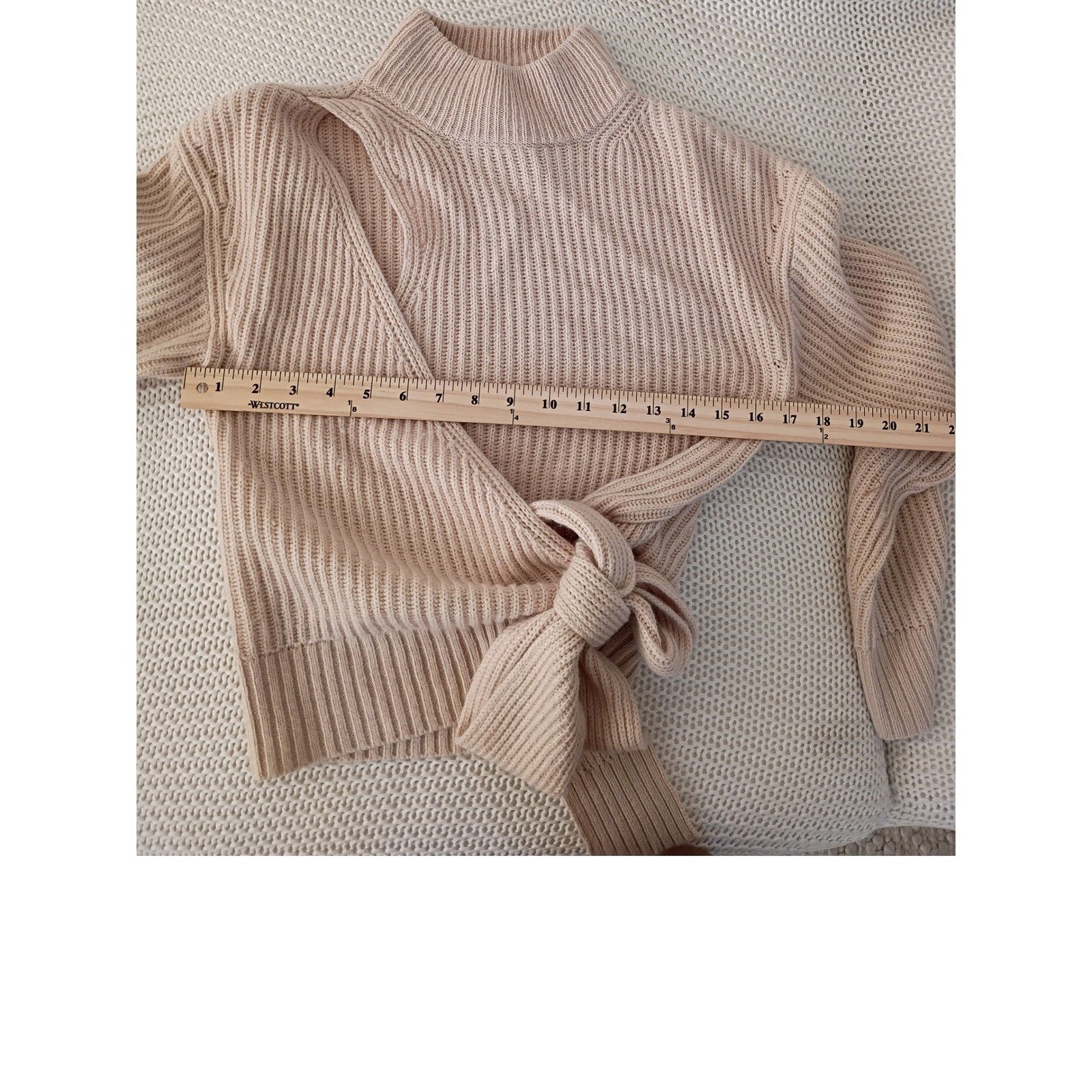 ASTR The Label Chic Elegant Cream Ribbed Mock Neck Wrap Tie Sweater Size S
