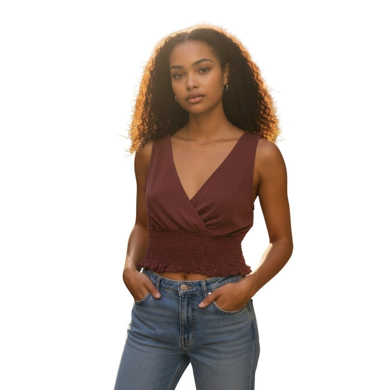 Urban Outfitters Rust Red Ruched Halter Neck Tank Top XS Y2K Aesthetic Retro