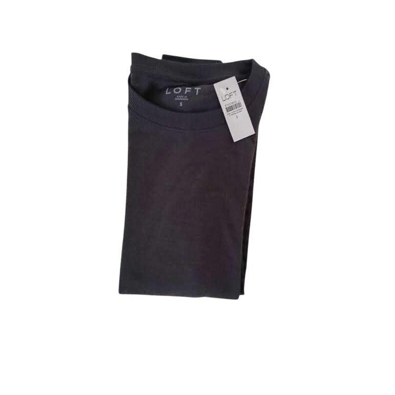 LOFT NWT Ribbed Sweater Knit Top Charcoal Gray Crew Neck Long Sleeve Small