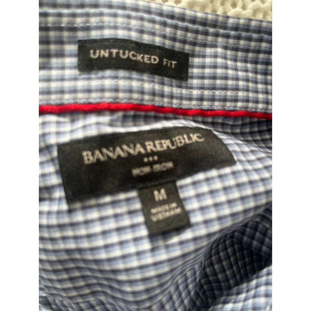 Banana Republic Untucked Fit Gingham Shirt M 100% Cotton Non-Iron Button Down
