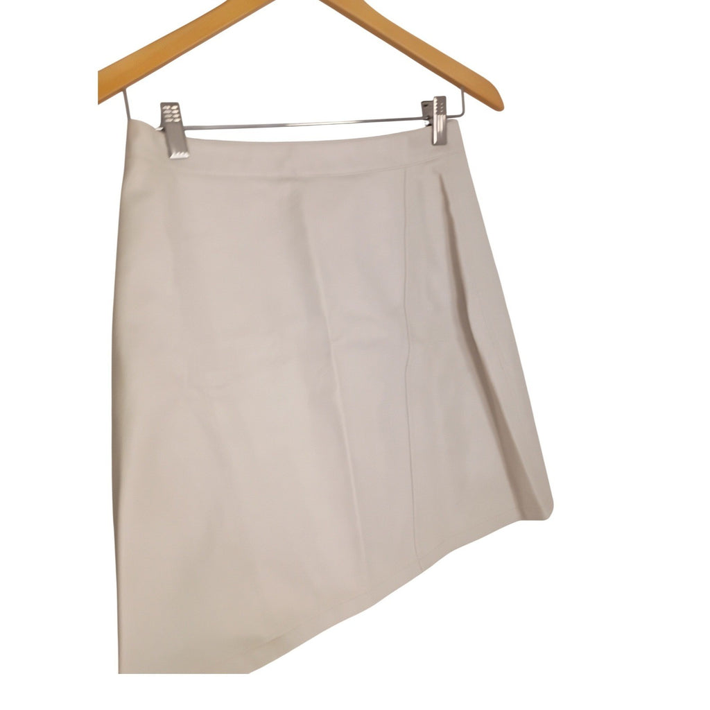 ZARA Cream Faux Leather Mini Skirt Side Zip A-Line Off White Vegan Leather S
