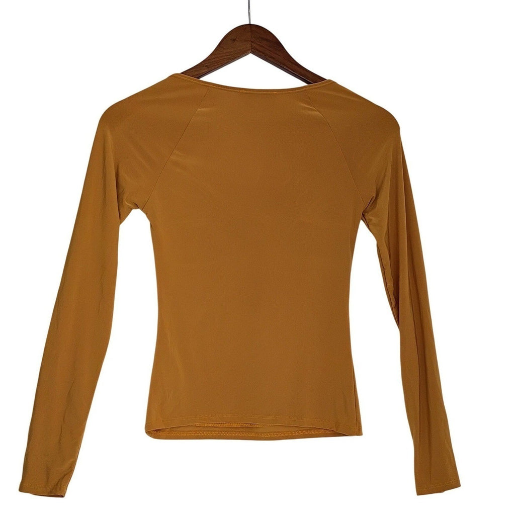 2 Saints New Mustard Women Y2K Coquette Twist Front Long Sleeve Top Size S NWOT
