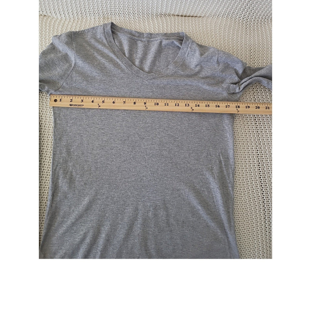 Soft Heather Grey Cotton V-Neck Long Sleeve T-Shirt Slim Fit Basic Tee W-Small