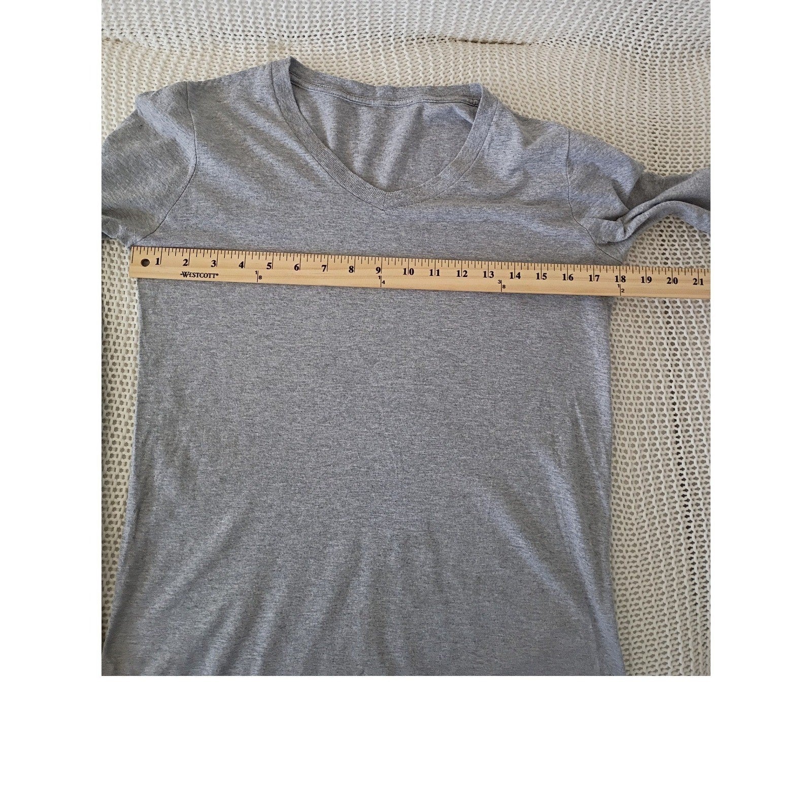 Soft Heather Grey Cotton V-Neck Long Sleeve T-Shirt Slim Fit Basic Tee W-Small