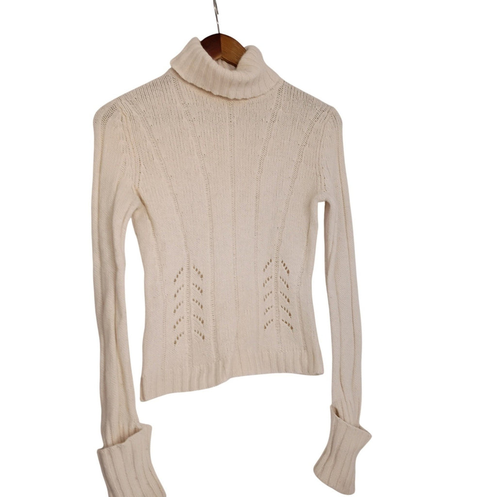 Express Y2K Ivory Ribbed Turtleneck Sweater Wool Angora Pointelle Coquette XS