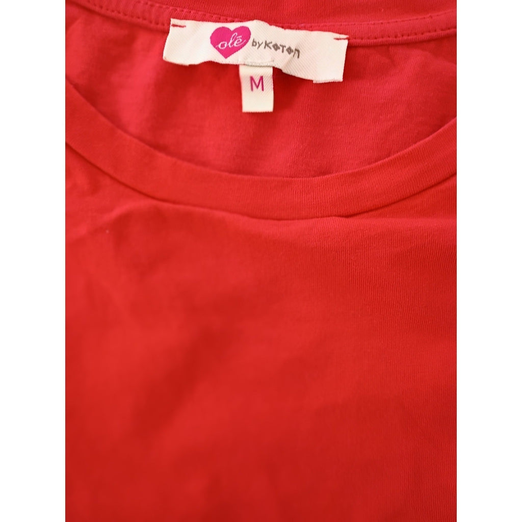 Ole by Koton Red Asymmetrical Draped Cap Sleeve Top Size M 100% Cotton
