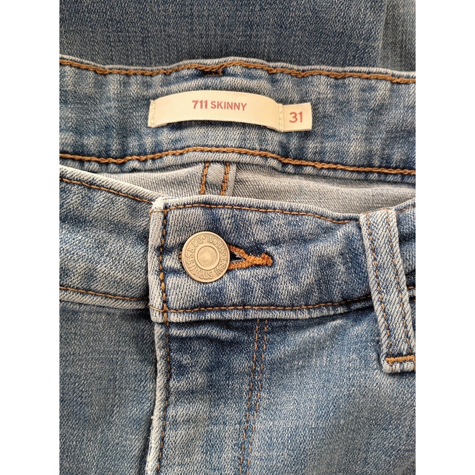 LEVI STRAUSS Classic 711 Skinny Jeans Distressed Blue Denim 30x29