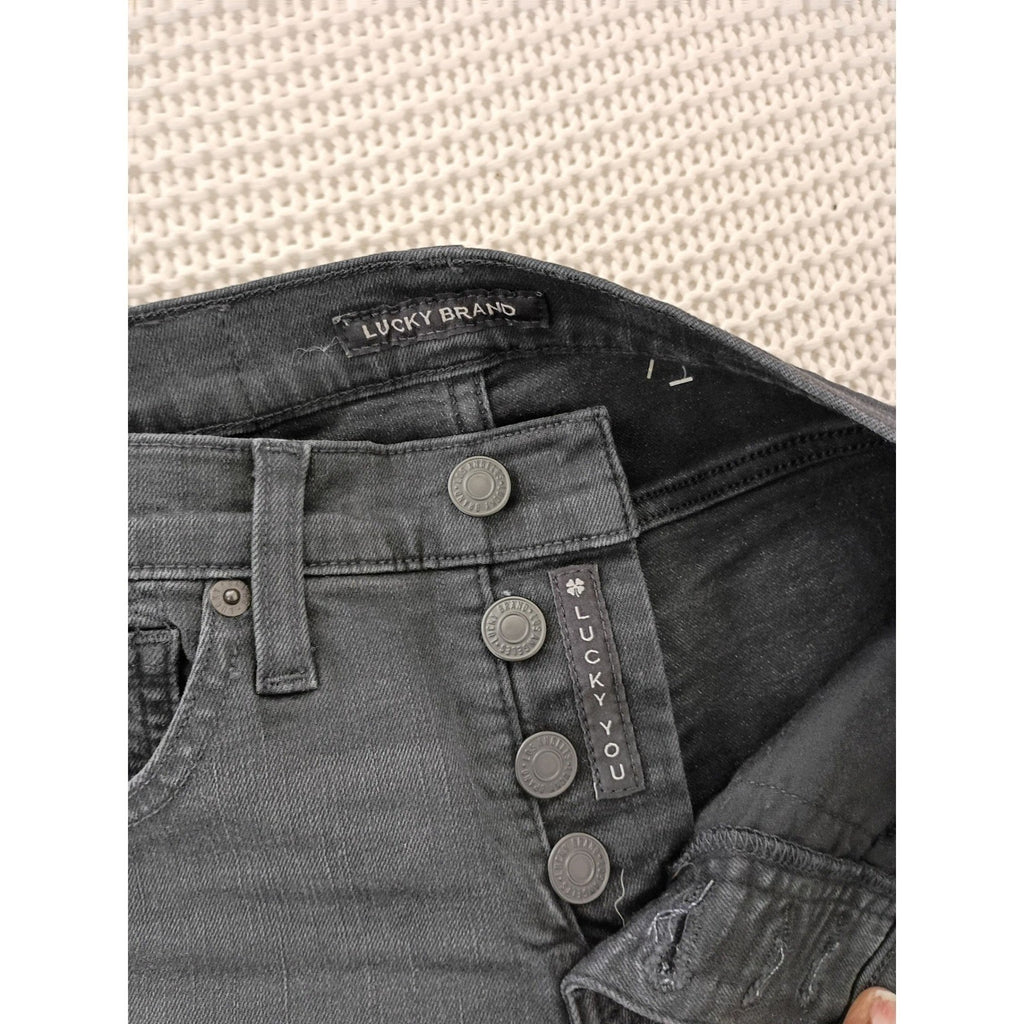 Lucky Brand Ava Mid Rise Crop Mini Boot Jeans Black Raw Hem  26x24 NWOT $99 MSRP