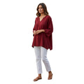 NWT Rhea India Burgundy Viscose Kurta Tunic Top  L/XL Boho V-Neck 3/4 Sleeve