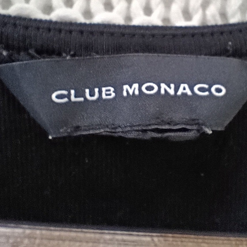Club Monaco Black Twist Front V Neck Knit Top Elbow Sleeve Slim Fit S
