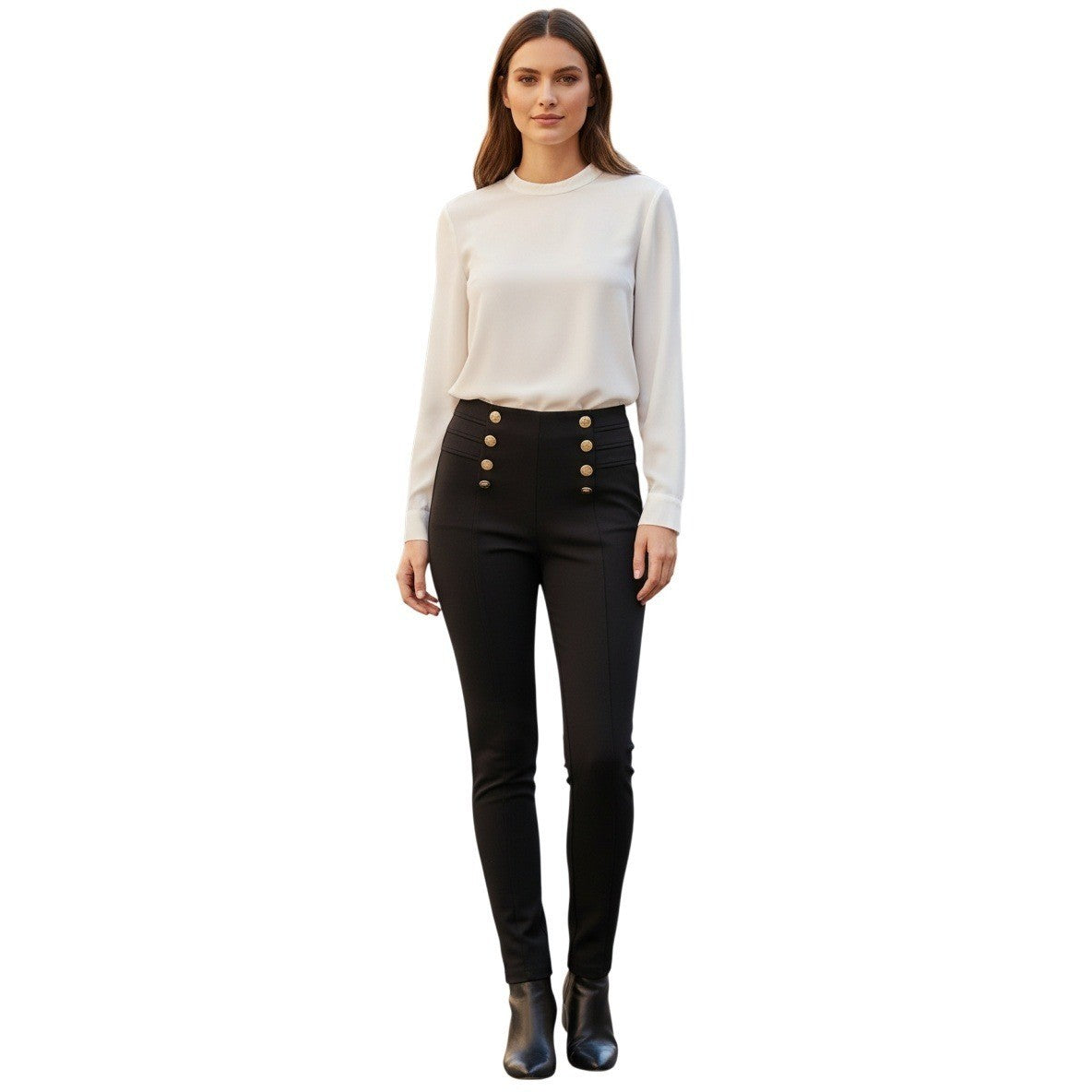Zara Black Nautical Super High Waist Sailor Style Button Detail Pants M