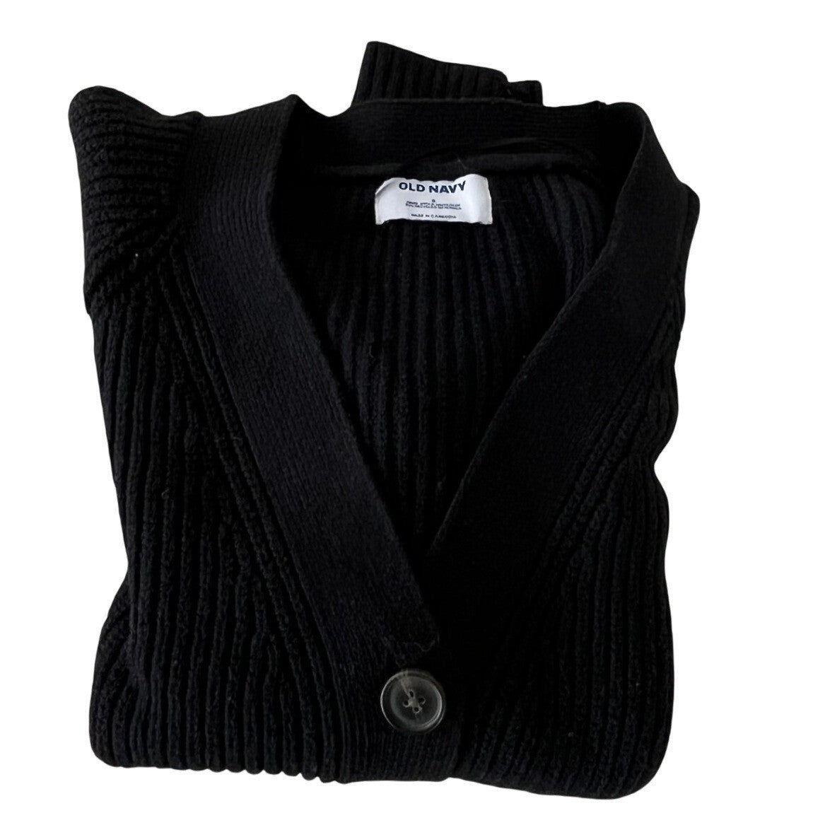 Old Navy Black Button Front Ribbed Cardigan S Cotton Wool Blend Minimalist
