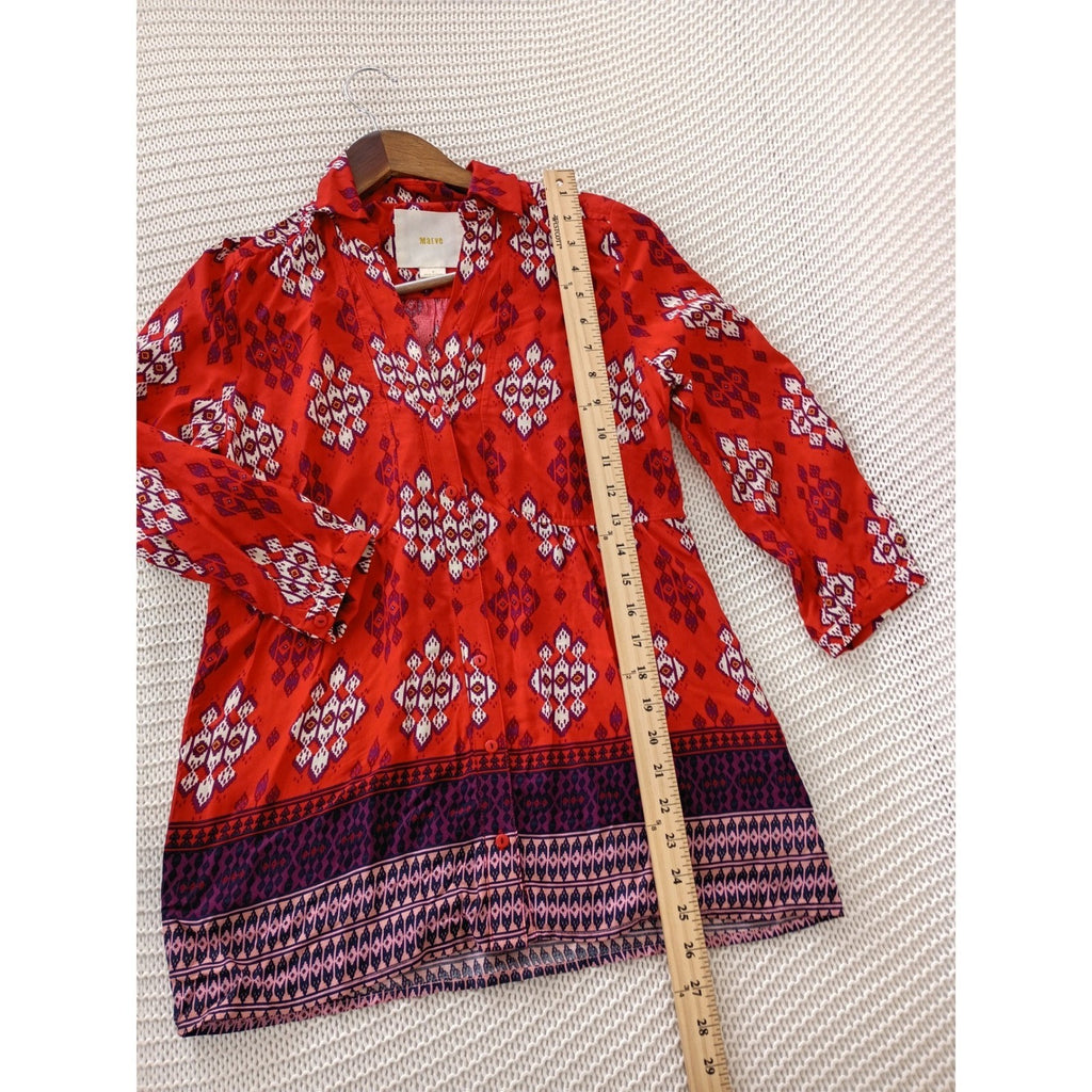 Maeve Anthropologie Boto Red Ikat Geometric Print Tunic Top Fits S Peasant $118