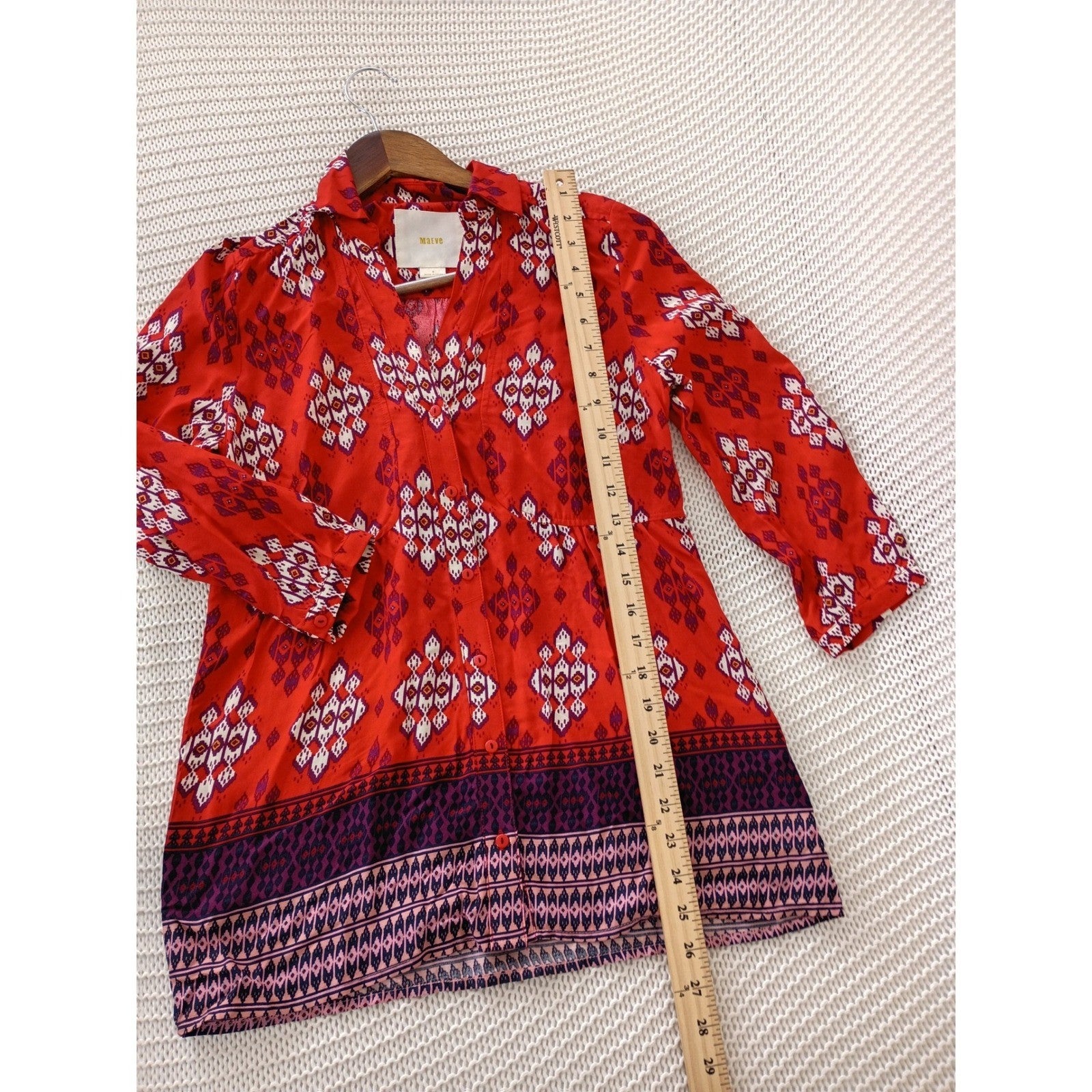 Maeve Anthropologie Boto Red Ikat Geometric Print Tunic Top Fits S Peasant $118