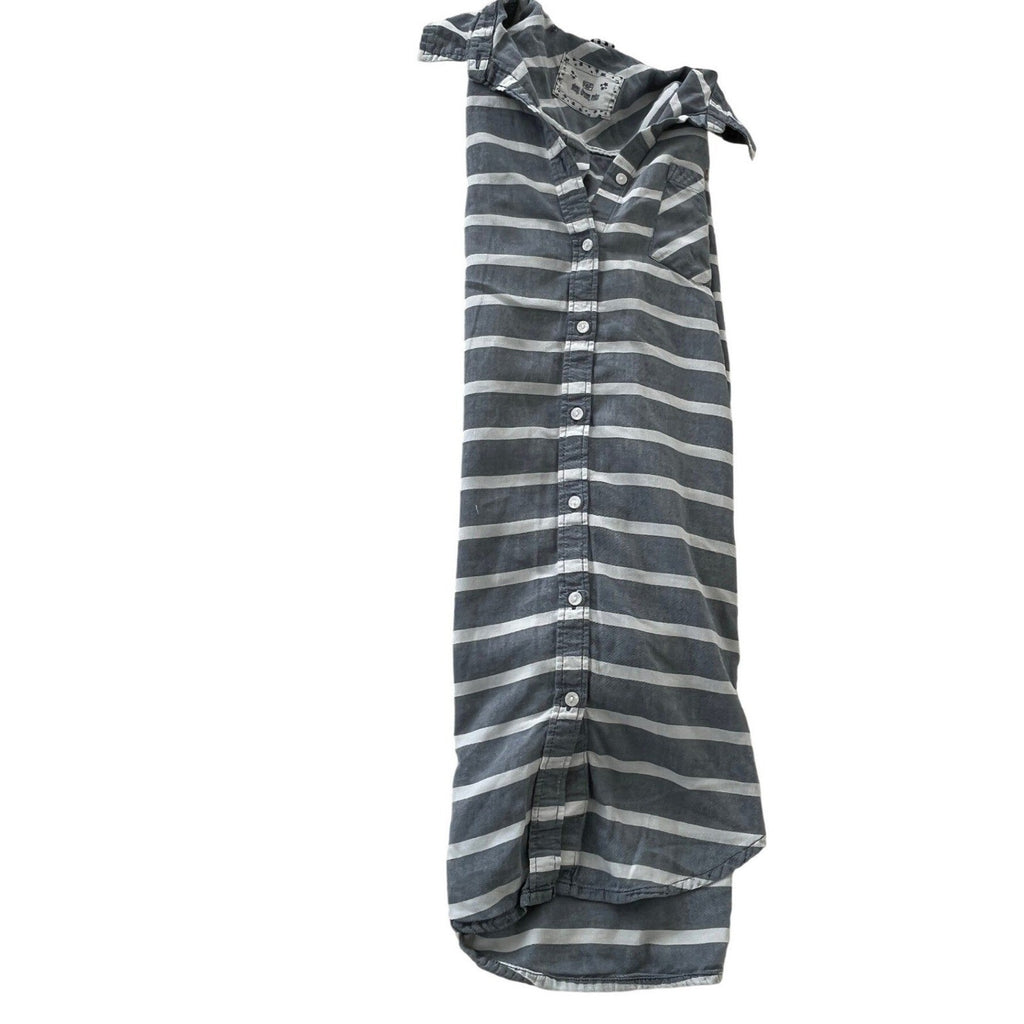 F&F 100% Cotton Sleep Dream Relax Blue White Stripe Button Up Shirt Tunic Fits S