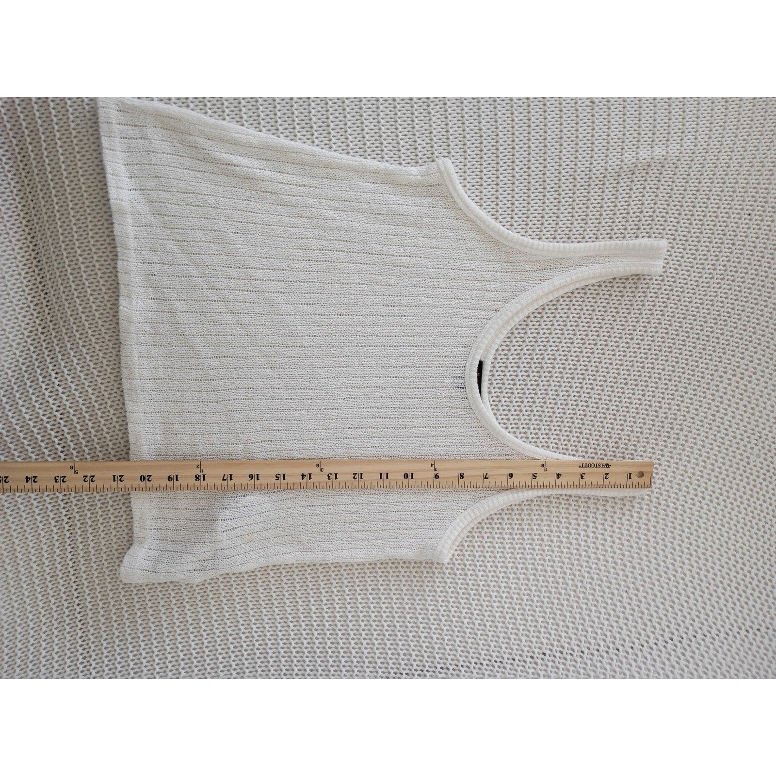 Massimo Dutti Cream Ribbed Mesh Knit Tank Top Scoop Neck Cotton Minimalist S