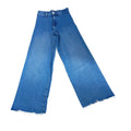 Zara High Super High Rise Wide Leg Jeans Blue Denim Frayed Hem Womens 24x28