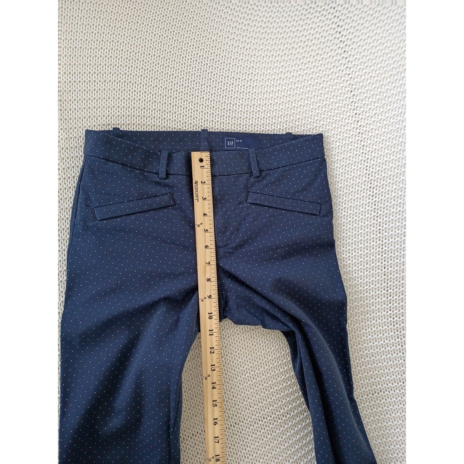 Gap Navy Blue Polka Dot Slim Trousers 4R W28x29 Stretch Cotton Casual Chic