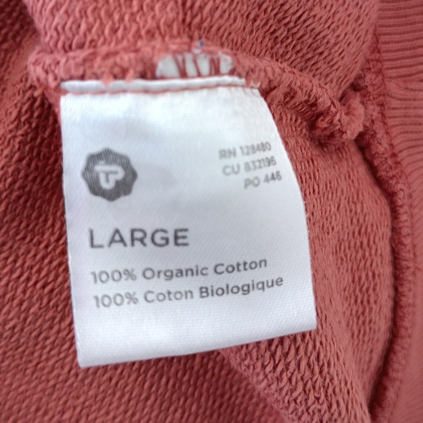 Pact 100% Organic Cotton Raglan Crewneck Sweatshirt Large Terracotta Pink