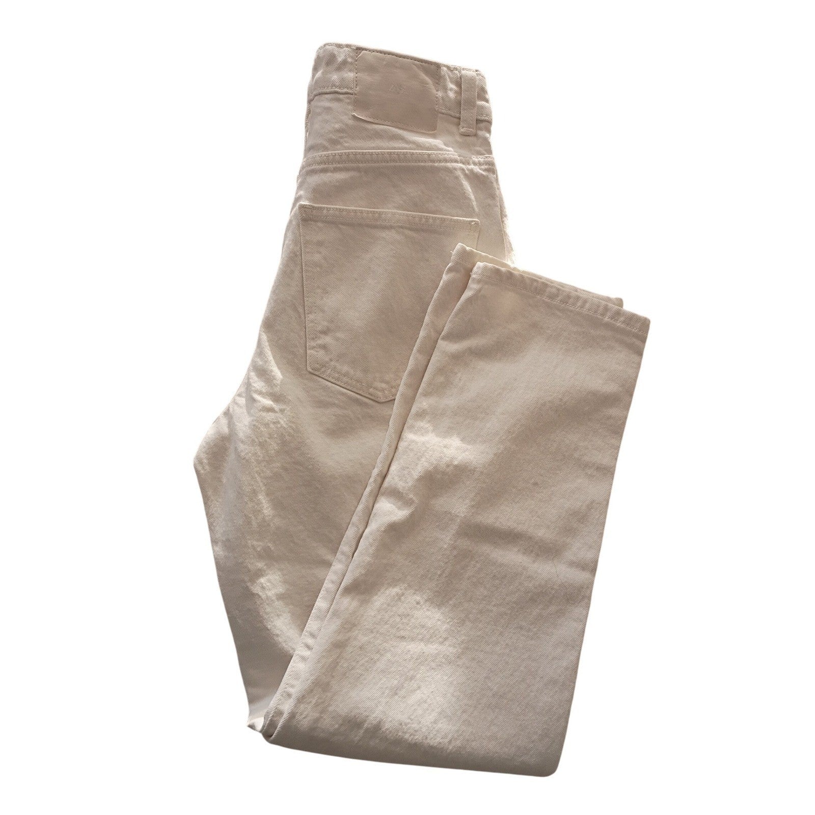 ZARA High Waisted Cream Beige Straight Leg Denim Jeans Women US 4 EUR 36
