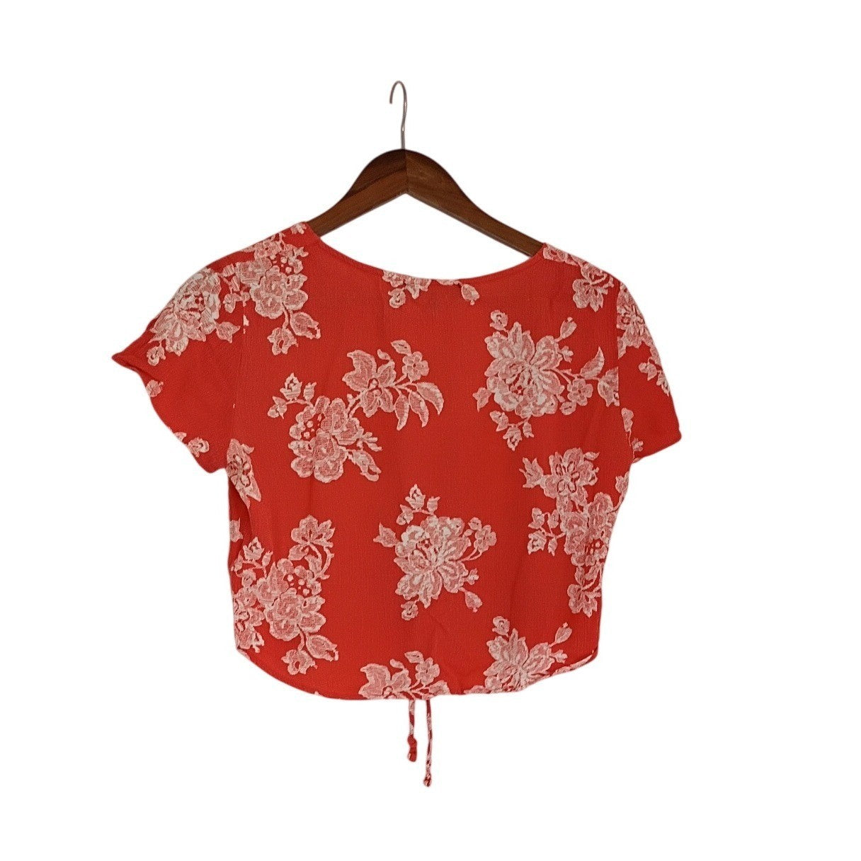Lulus Coquette Red White Floral Tie Front Crop Top Puff Sleeve Milkmaid S