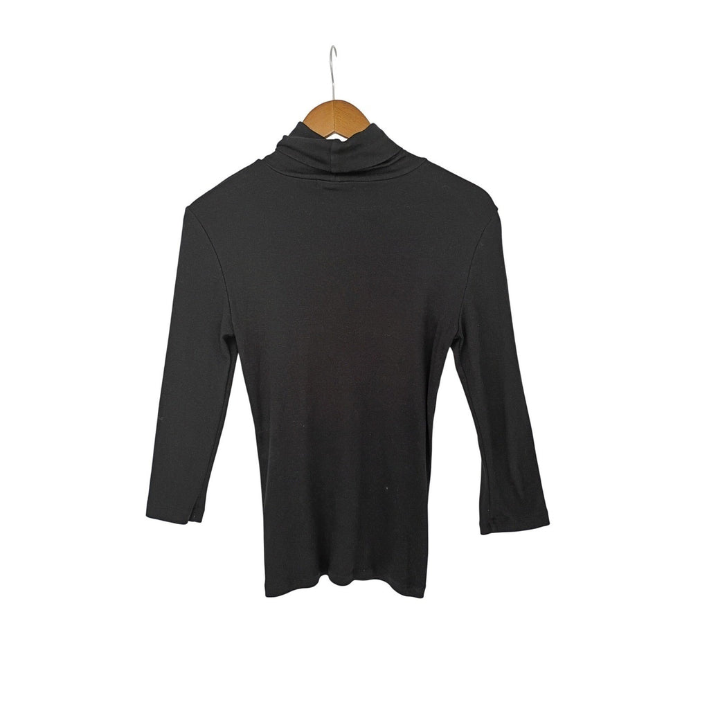 GAP Black Ribbed Turtleneck 3/4 Sleeve Top Women's Medium Cotton Modal