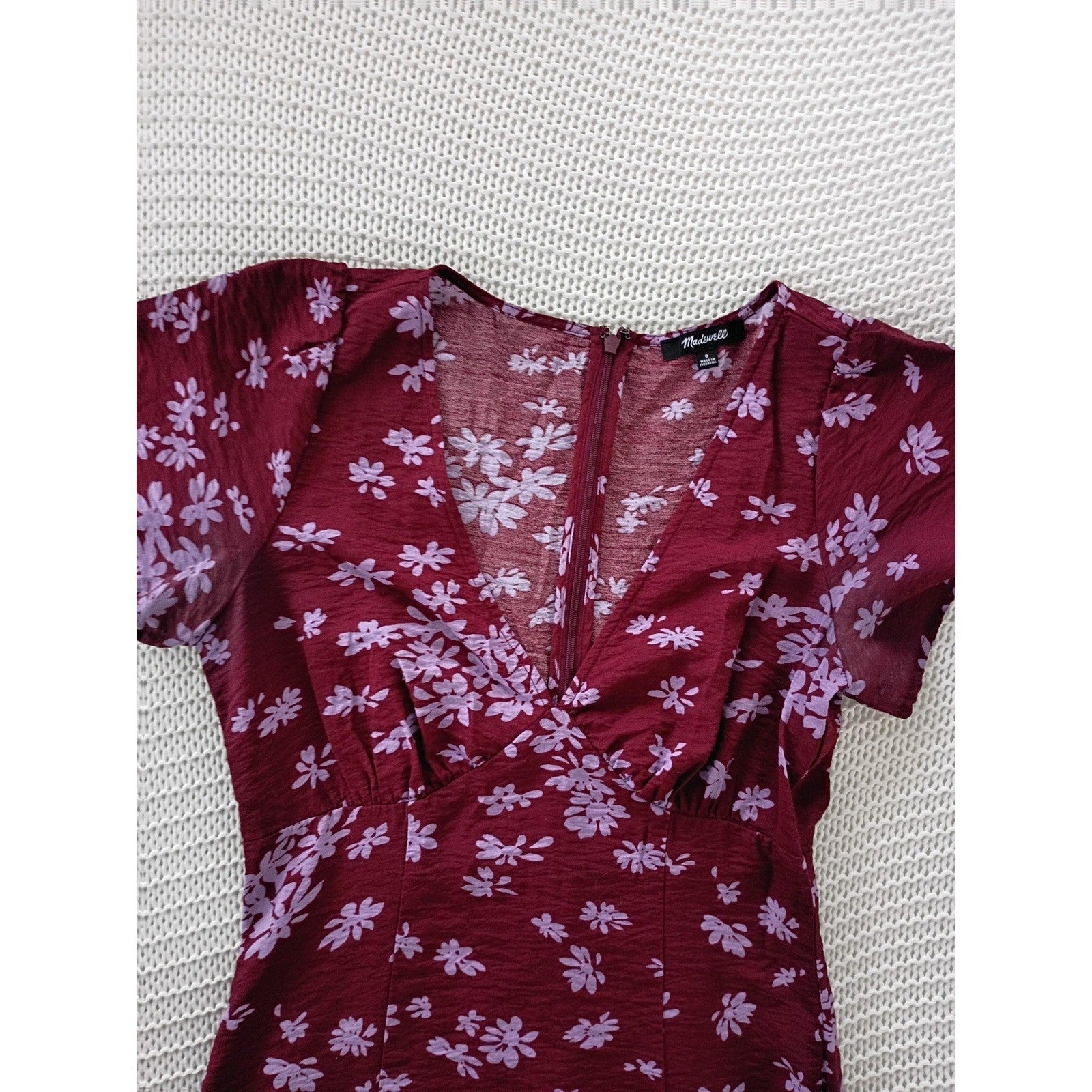 Madewell NWOT Burgundy Floral Cotton Midi Dress Cottagecore Prairie V-Neck S