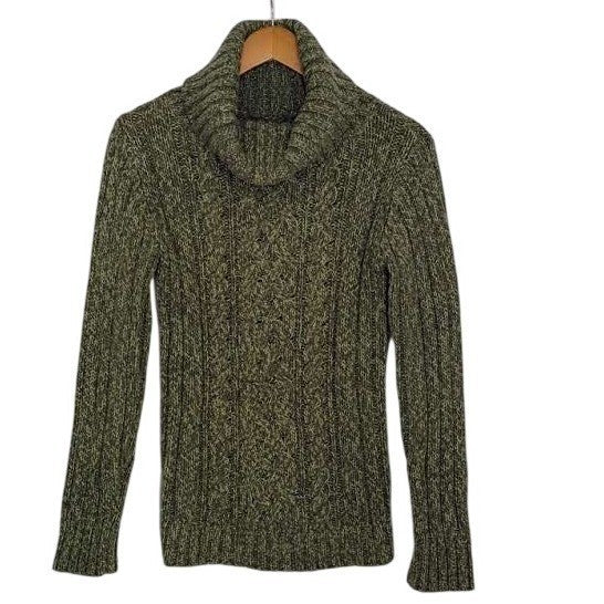 Old Navy Wool Angora Blend Cable Knit Cowl Neck Sweater Green Cozy M