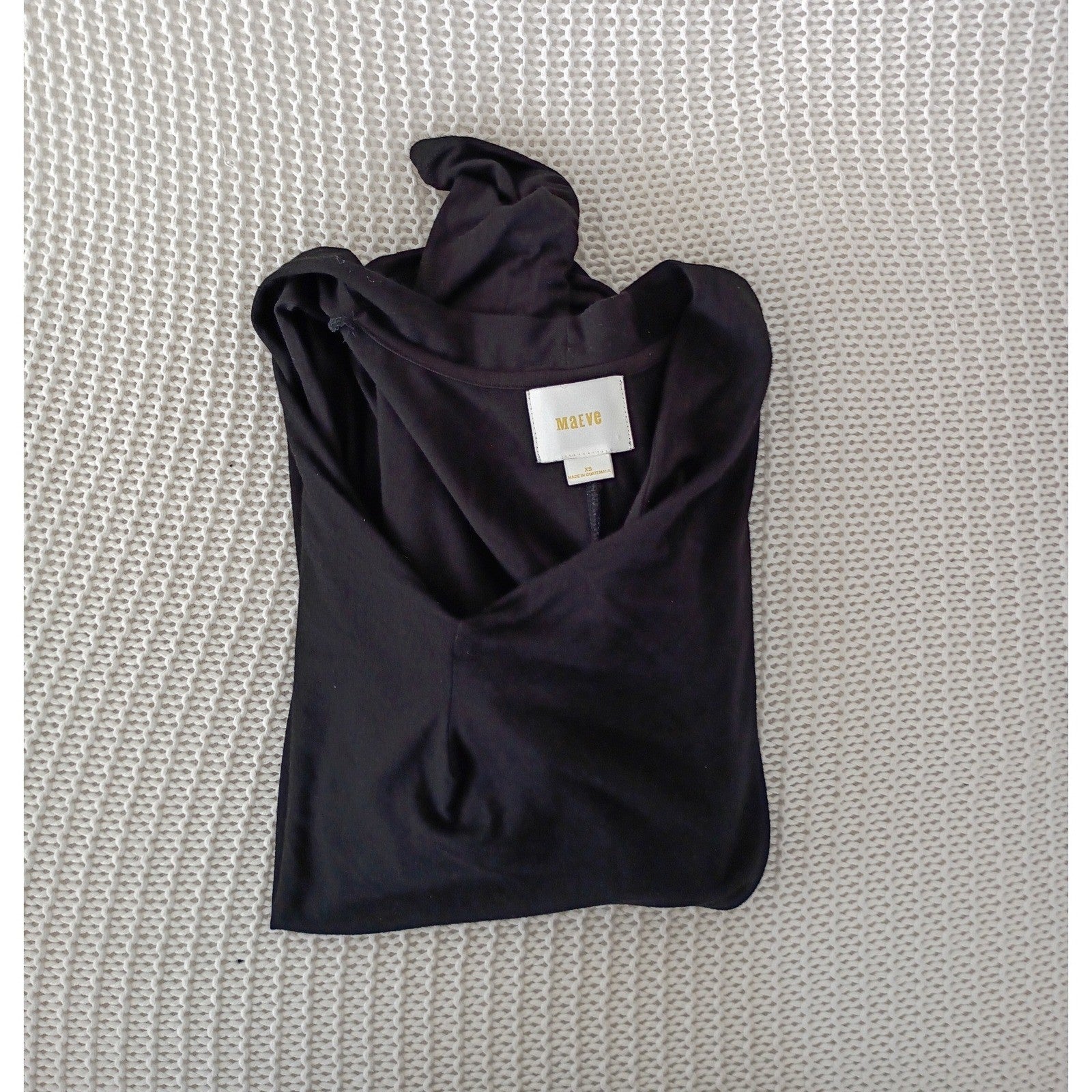 Maeve Anthropologie Black Ruched Draped V-Neck Long Sleeve Blouse S/M Minimalist