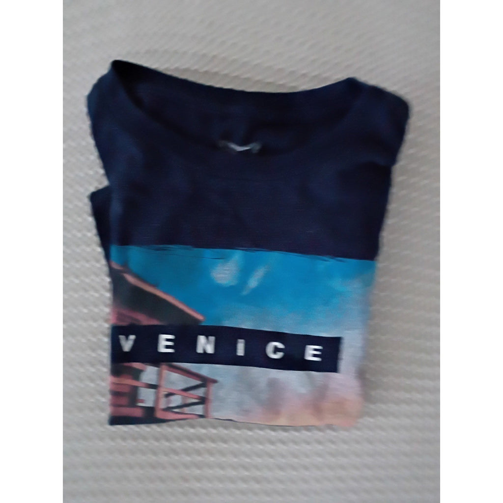Venice Beach Graphic Tee Blue Cotton Men's M Retro Surf Beach California SURF