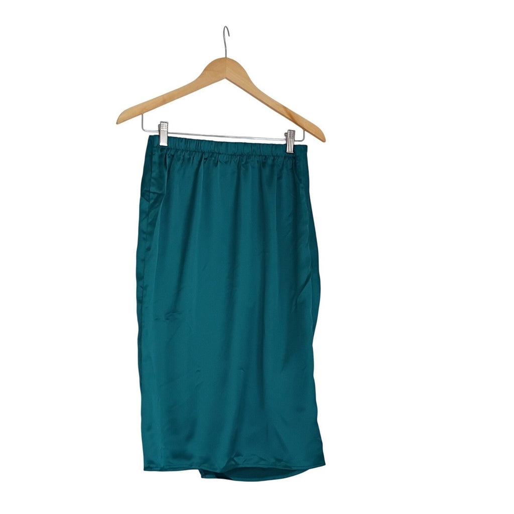 90s Minimal Satin Slip Midi Skirt Teal Clean Girl Aesthetic S NWOT