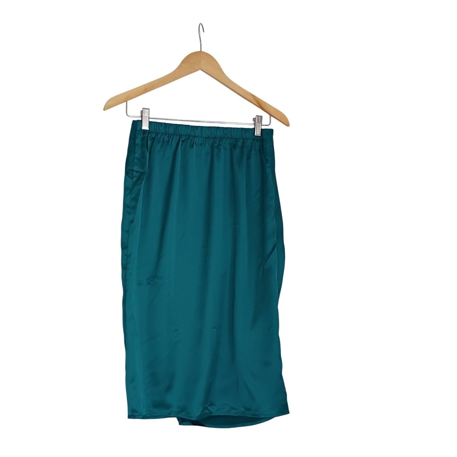 90s Minimal Satin Slip Midi Skirt Teal Clean Girl Aesthetic S NWOT