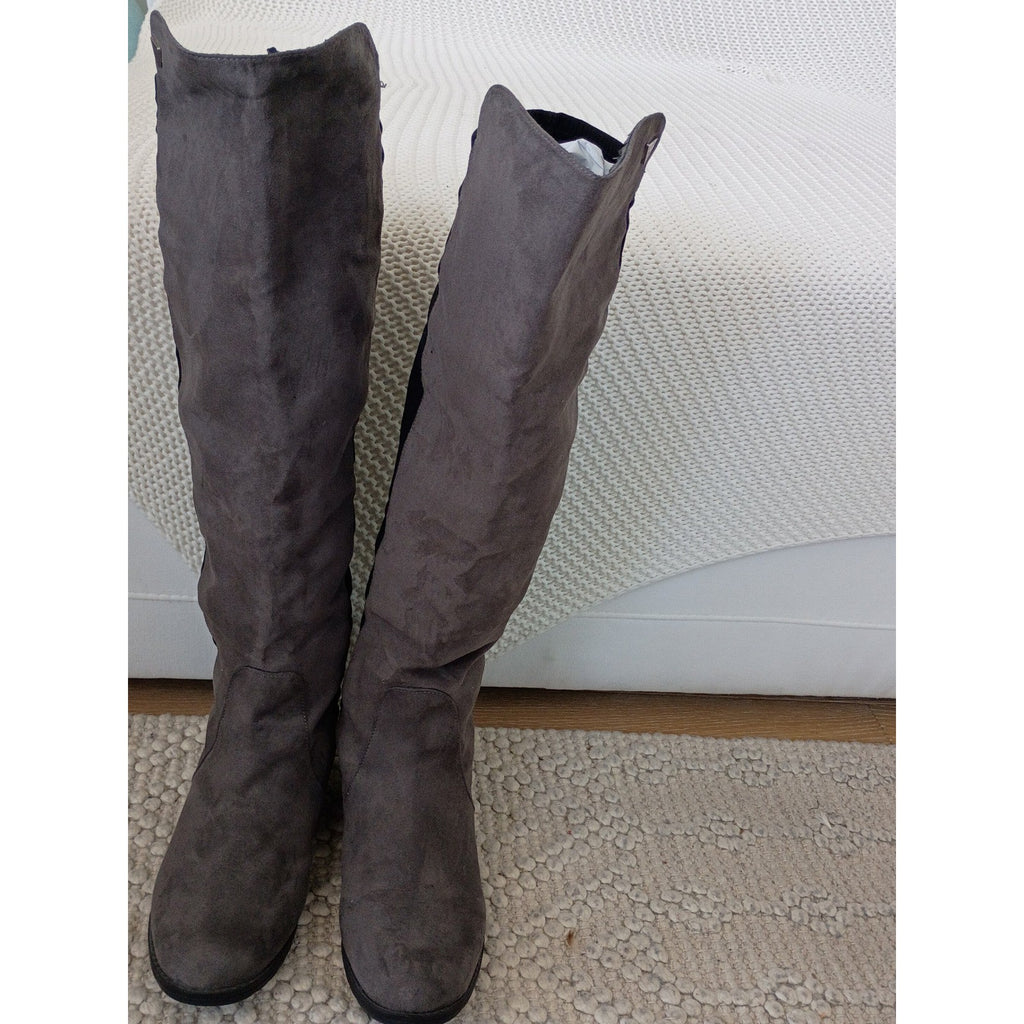 GUESS Womens Grey Black Stretch Over The Knee Flat Boots 8.5M $149