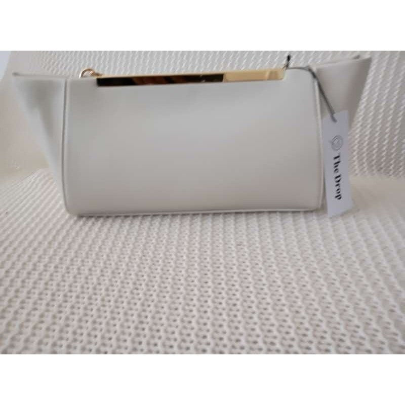 NWT The Drop White Structured Crossbody Clutch Bag Gold Chain Metal Bar Detail