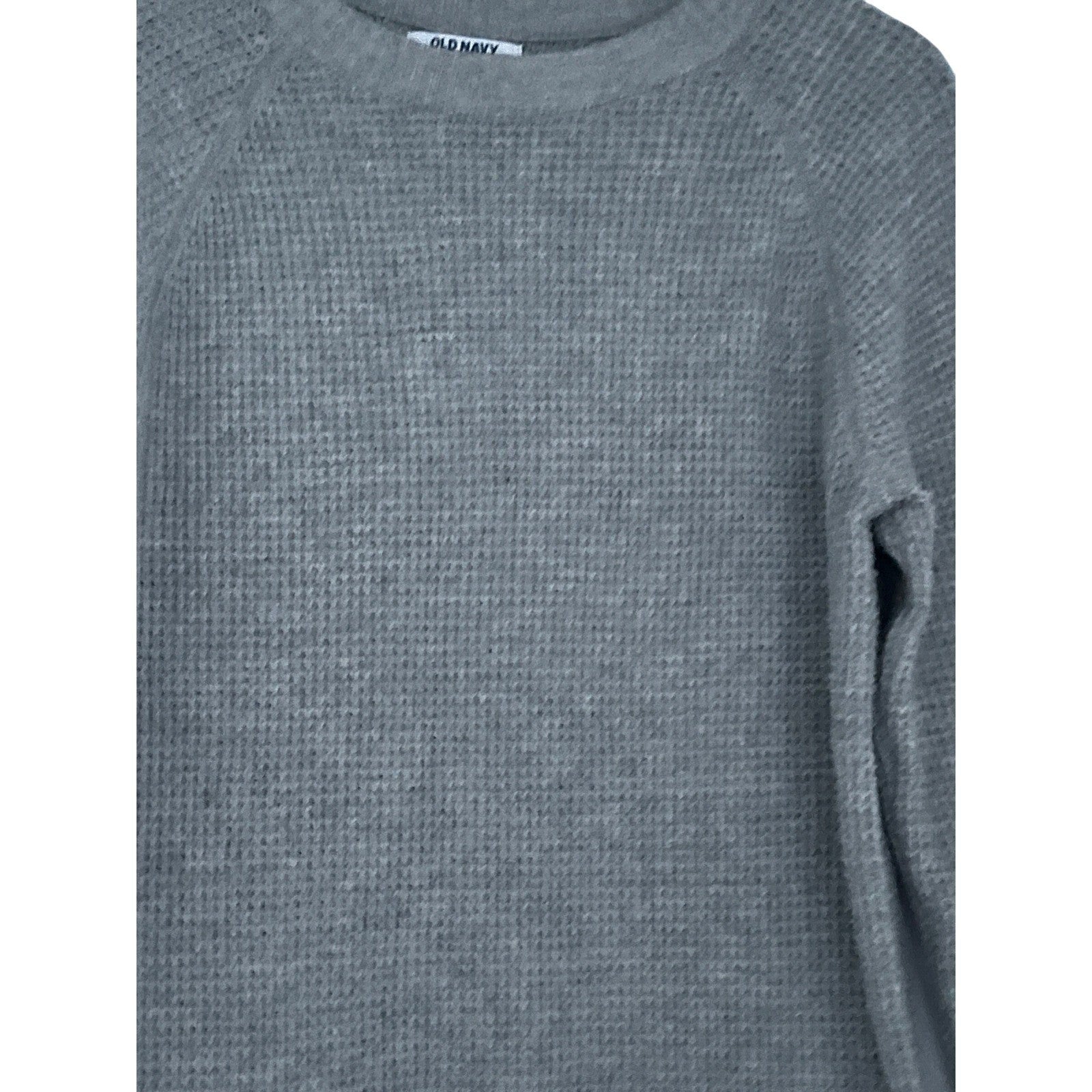 Old Navy Light Grey Cotton Heather Waffle Knit Crewneck Sweater Soft Size S/M