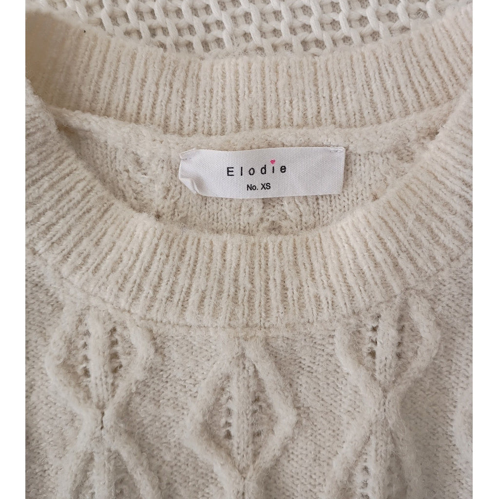 Elodie Cream Cable Knit Diamond Pattern Sweater Fits S Casual Chic