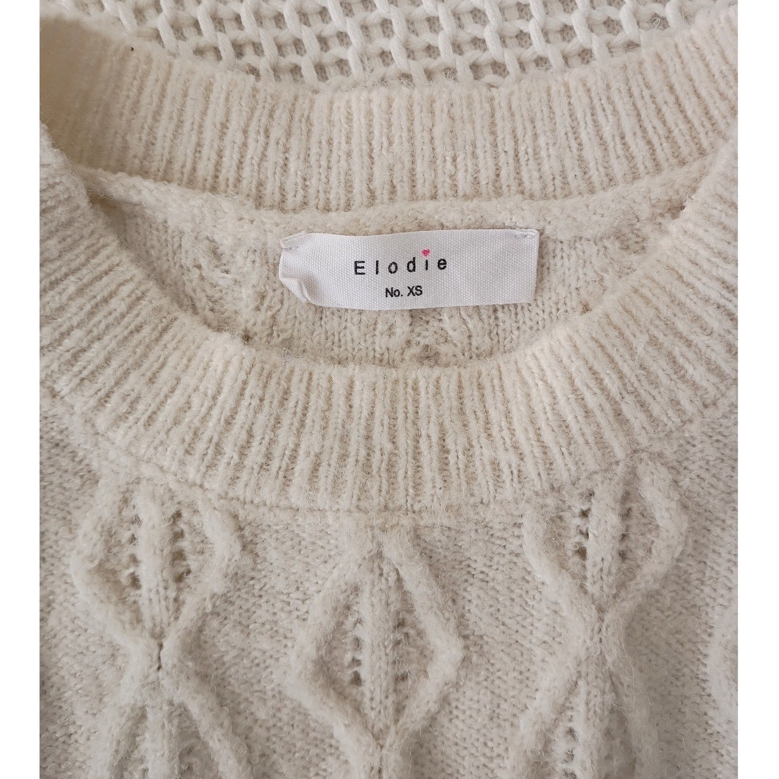 Elodie Cream Cable Knit Diamond Pattern Sweater Fits S Casual Chic